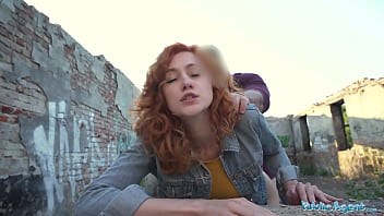 Sultry Ginger Waitress Drops To Her Knees For A Public Blowjob Before Getting Pounded Doggystyle In The Open Air.