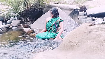 Sultry Village Aunty Bathing Under The Waterfall, Whispering Filthy Telugu Desires.