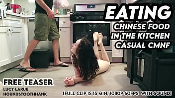 Savoring Takeout In The Kitchen While Casually Nude And Exposed